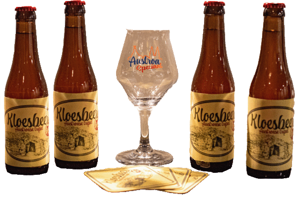 Set van 4 flessen Kloesbeer, Austroa's tripel, Glas en viltjes