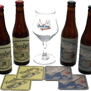 Set van 2 flessen Kloesbeer + 2 flessen Thieskes Blondj, Glas en viltjes